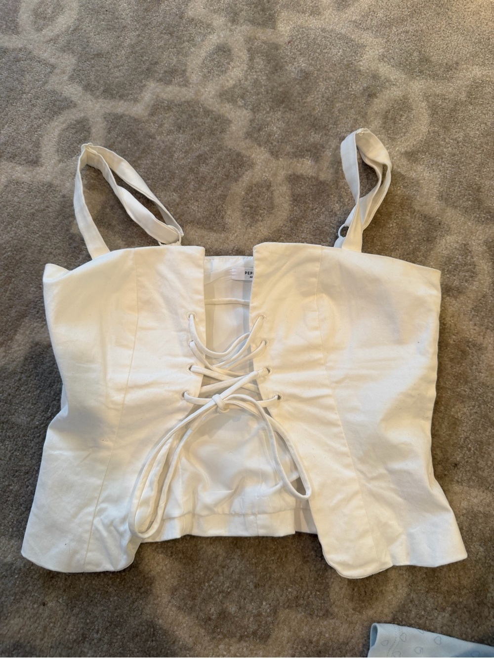 Peppermayo White Lace-Up Corset Crop Top
